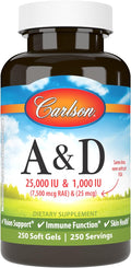 Carlson A y D, 25.000 UI de Vitamina A y 1.000 UI de Vitamina D3, 250 Cápsulas Blandas