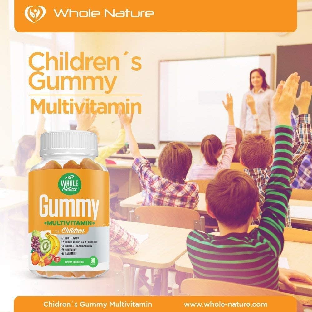 Whole Nature Multivitamínico Infantil - 90 Gomitas con Sabor a Fruta, Sin Azúcar Artificial, Sin Lácteos ni Gluten
