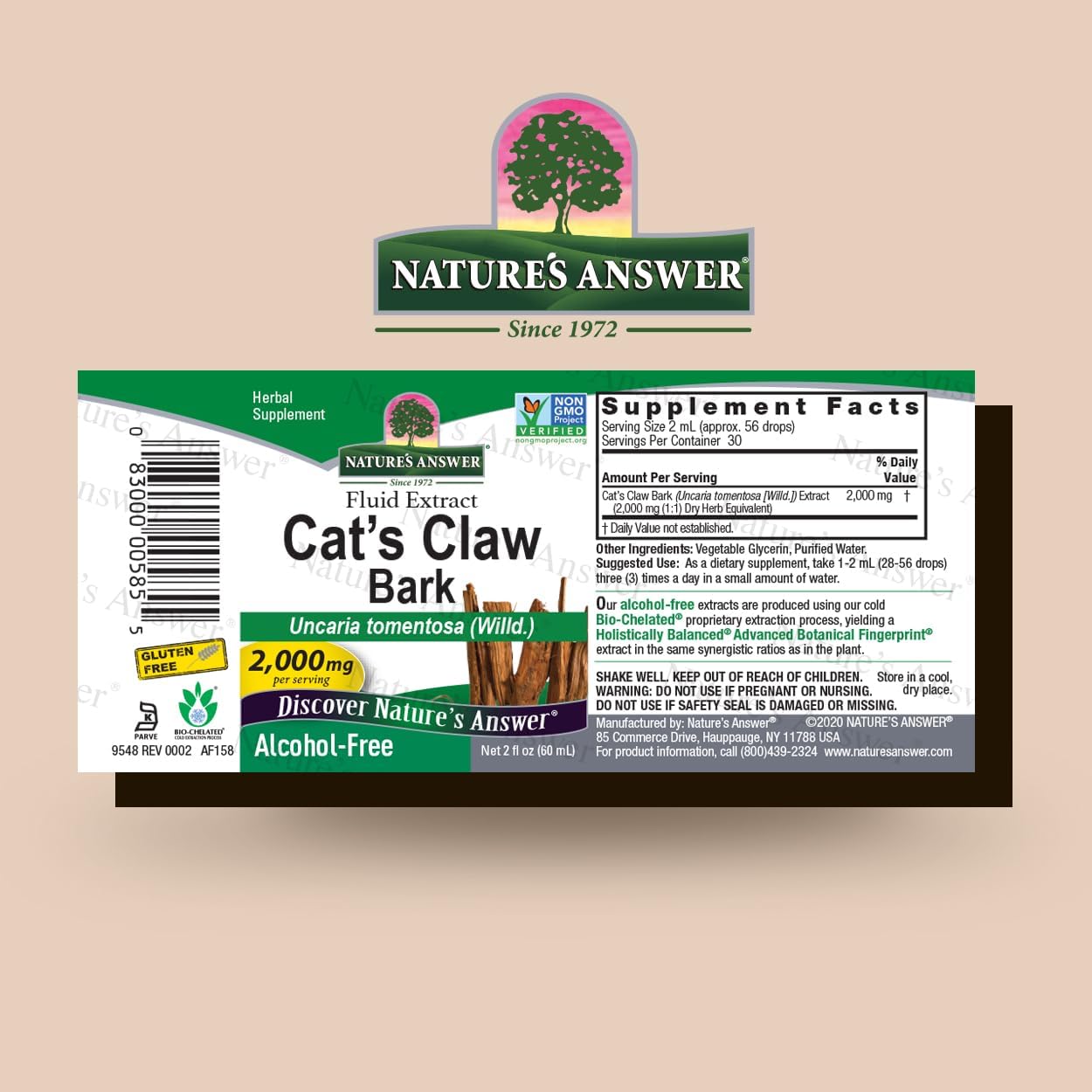Nature's Answer Extracto Líquido de Uña de Gato 60 ml - Sin Alcohol, Vegano, Sin Gluten, Kosher