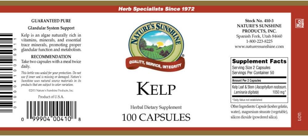 Kelp 100 Cápsulas, Nature's Sunshine