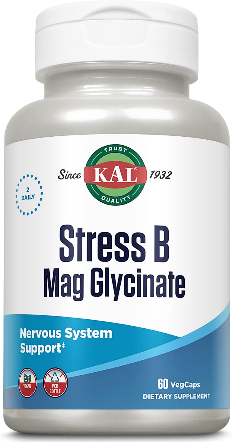 KAL Stress B Mag Glicinato - Complejo de Vitaminas B con Magnesio, Formas Activas, 60 Cápsulas Veganas