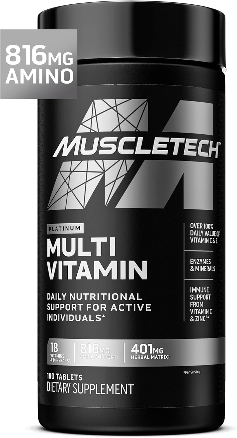 MuscleTech Platinum Multivitamin para Hombres y Mujeres - Complejo Multivitamínico con 18 Vitaminas y Minerales - 180 Comprimidos