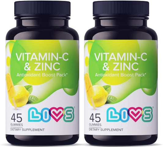 LIVS Vitamina C y Zinc Gominolas para Adultos y Niños - 125mg Vitamina C & 20mg Zinc por Dosis - Sabor Limón Hielo - 90 Gominolas Veganas