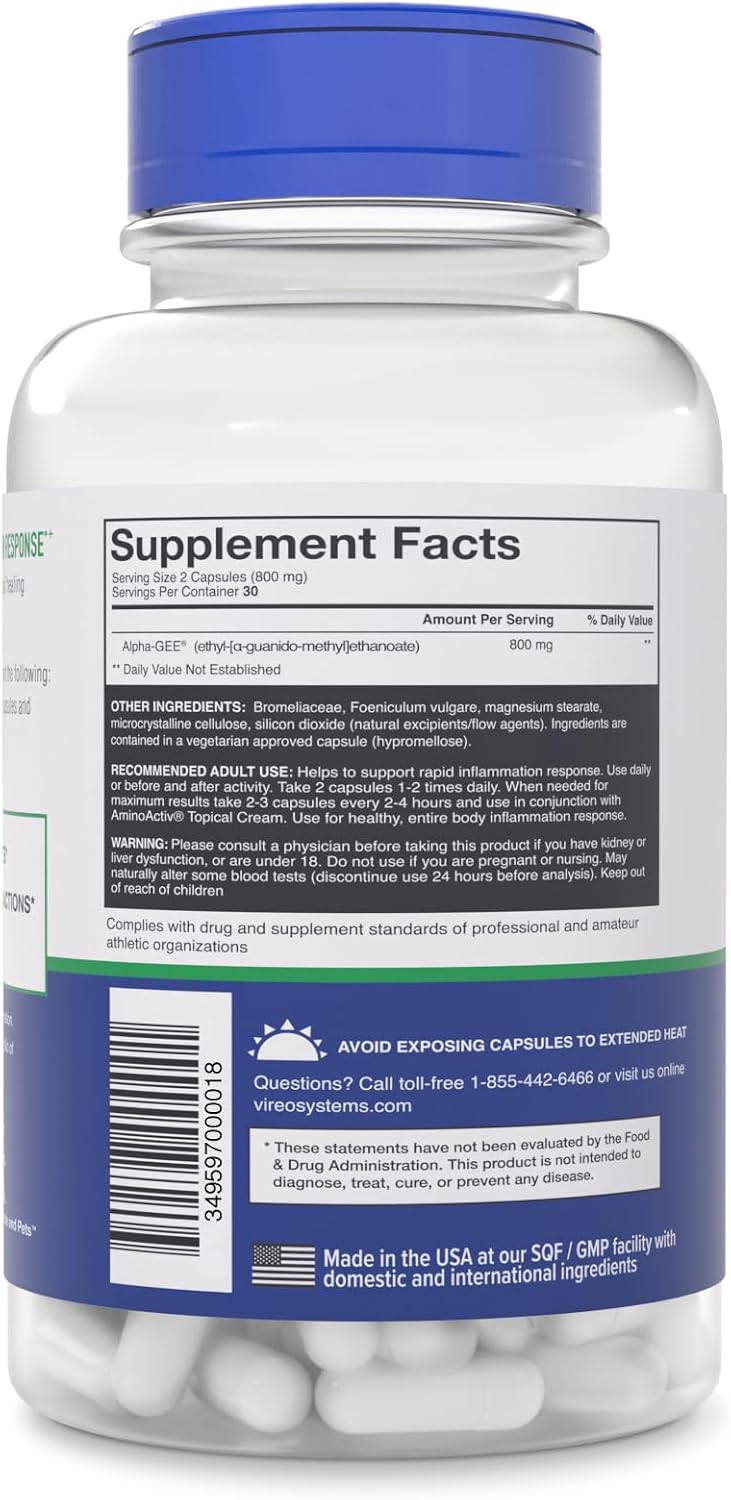 Amino Activ - Apoyo Holístico Rápido para el Dolor e Inflamación Causados por Actividad/Ejercicio (180 Cápsulas)