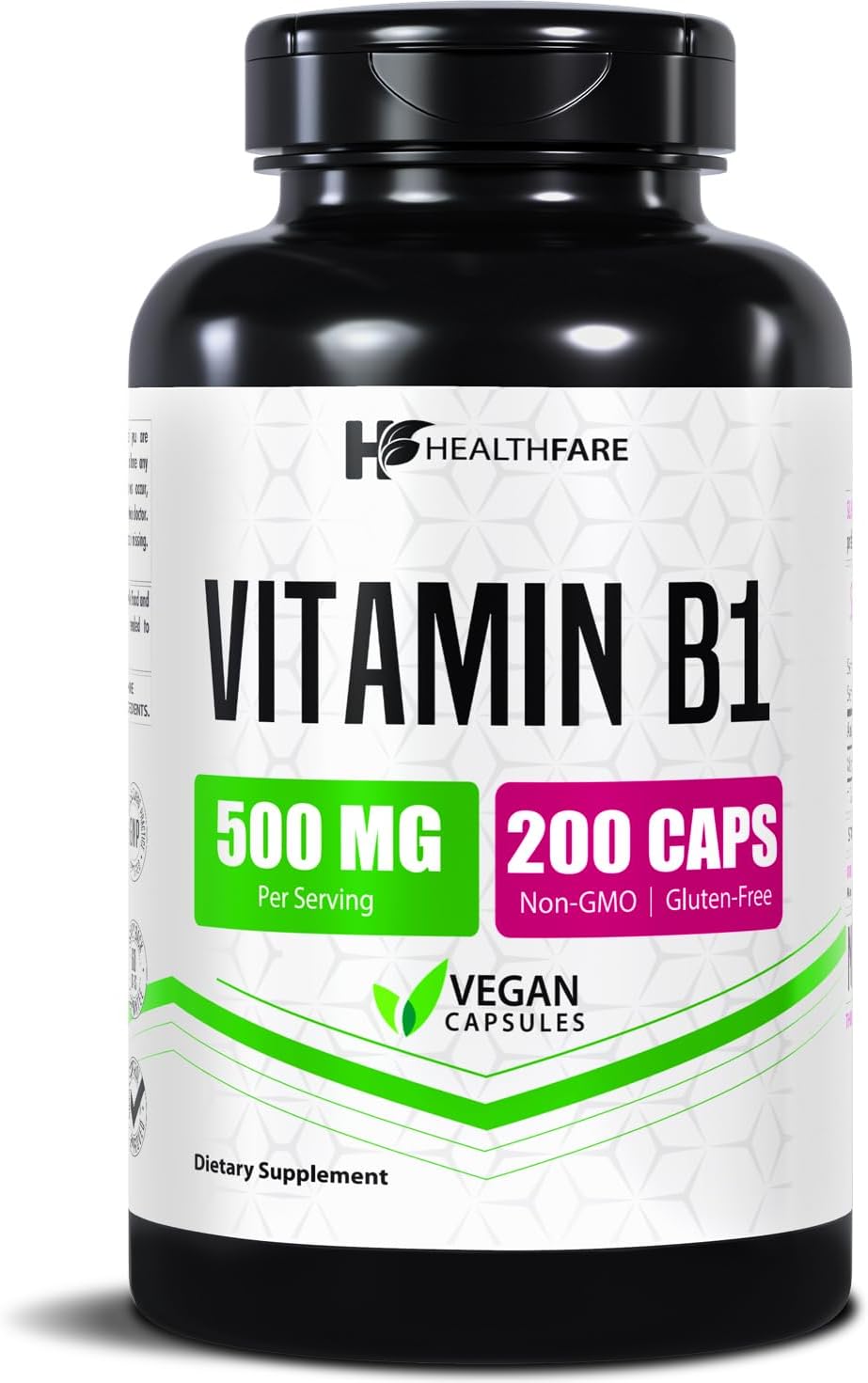 Healthfare Vitamina B1 (Tiamina) 500mg | 200 Cápsulas Veganas | Alta Potencia