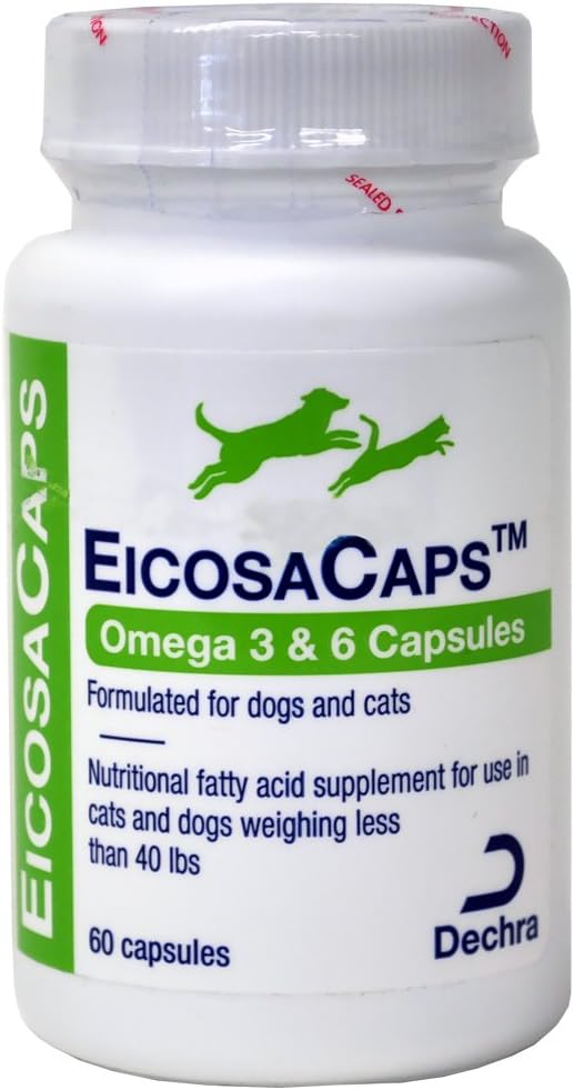 Dechra EicosaCaps Omega 3 & 6 Cápsulas para Perros y Gatos de menos de 18 kg – 60 Cápsulas