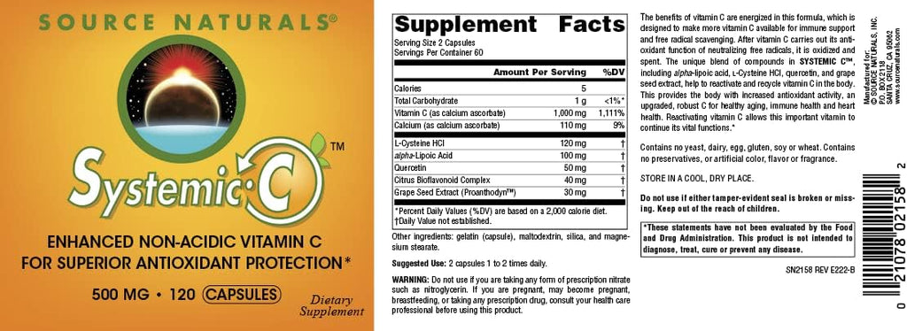 Source Naturals Systemic C, 500 mg - 120 Cápsulas