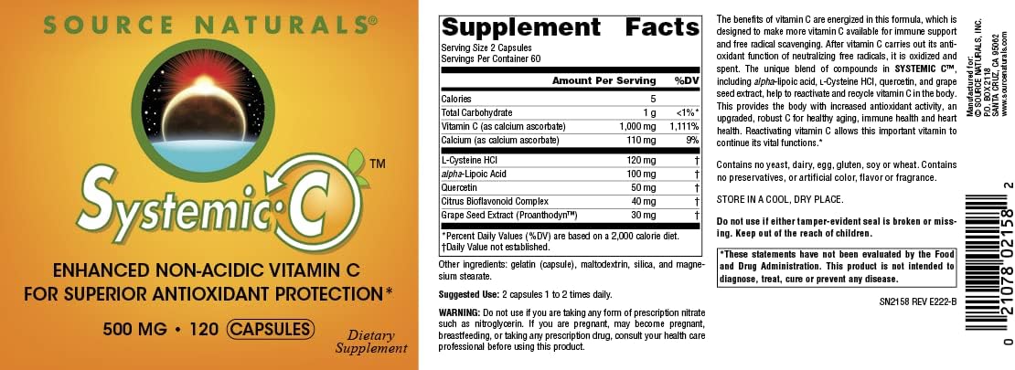 Source Naturals Systemic C, 500 mg - 120 Cápsulas