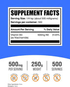 BulkSupplements.com Niacinamide Powder - Vitamin B3, 500mg per Serving, 250g