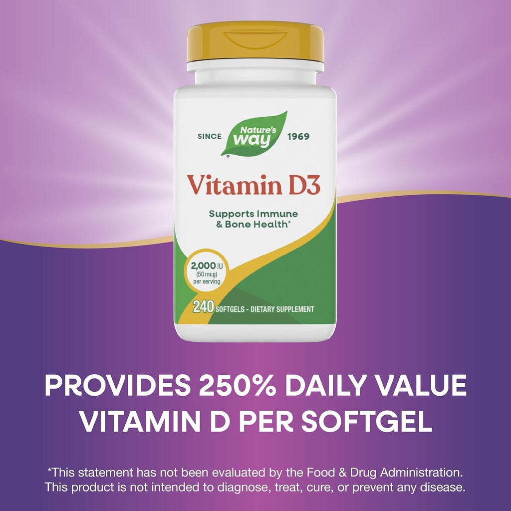 Nature's Way Vitamina D3 2000 UI (50 mcg) - 240 Cápsulas Blandas
