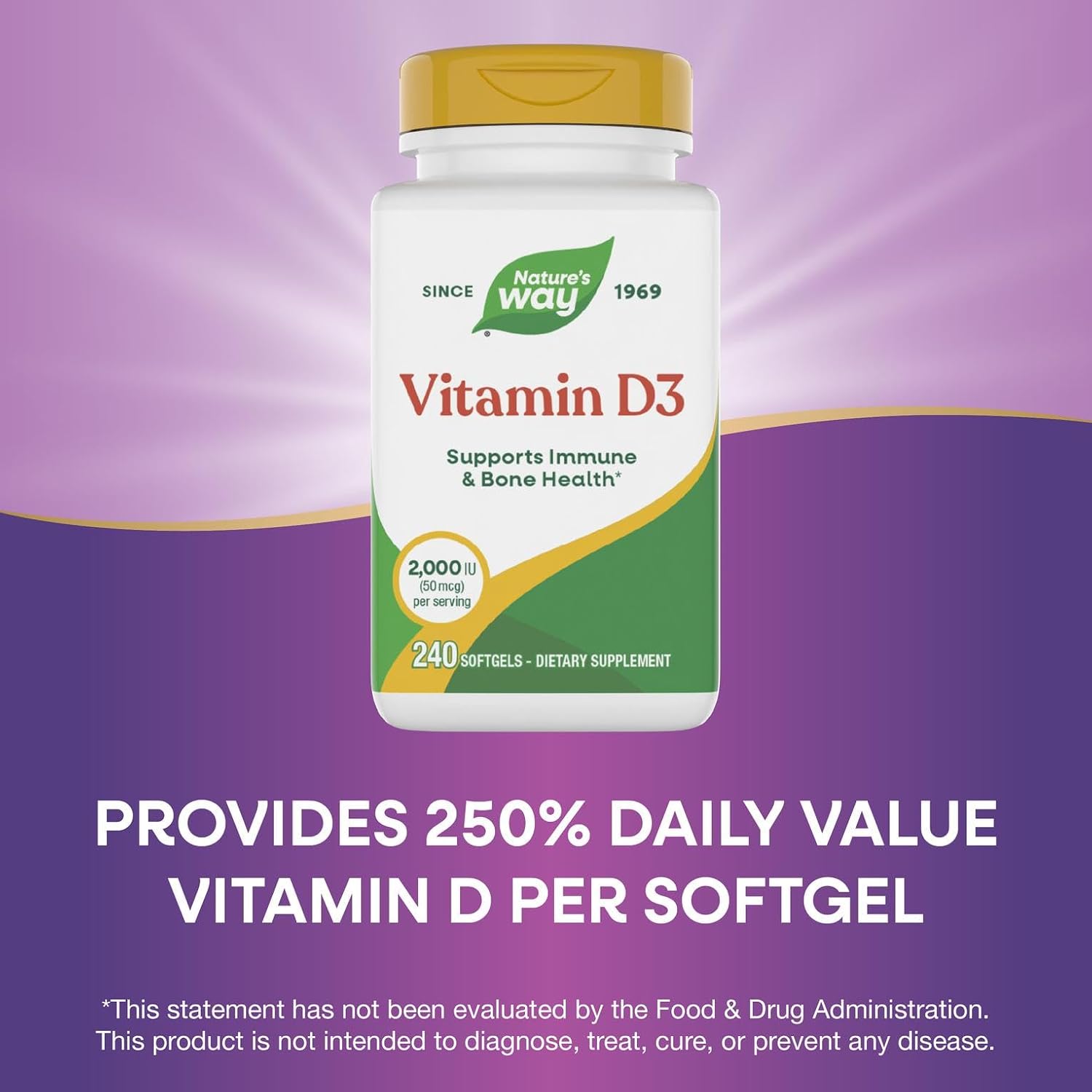 Nature's Way Vitamina D3 2000 UI (50 mcg) - 240 Cápsulas Blandas