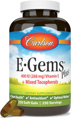 Carlson E-Gems Plus - Vitamina E Natural 400 UI, 250 cápsulas blandas