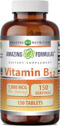 Amazing Formulas Vitamina B12 (Cianocobalamina) 1000 mcg por Servicio, 150 Comprimidos