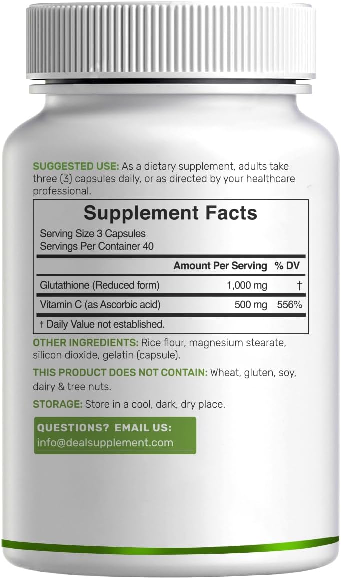 Glutathione Supplement 1,000mg Per Serving, 98% Purity | Plus Vitamin C 500mg, Active Reduced Form (GSH) | Intracellular – Image 3