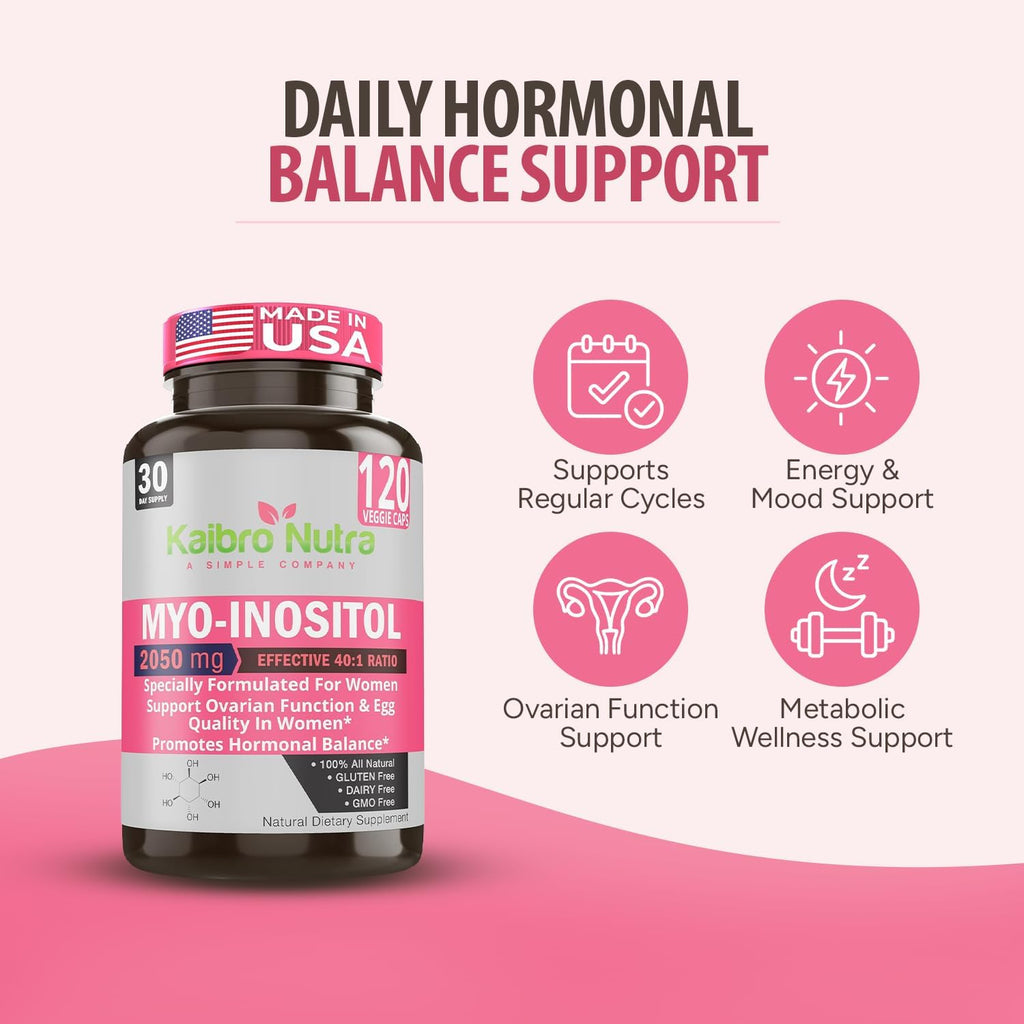 Kaibro Nutra Myo-Inositol con D-Chiro Inositol 40:1, 2050mg, Cápsulas Veganas, 120 Unidades