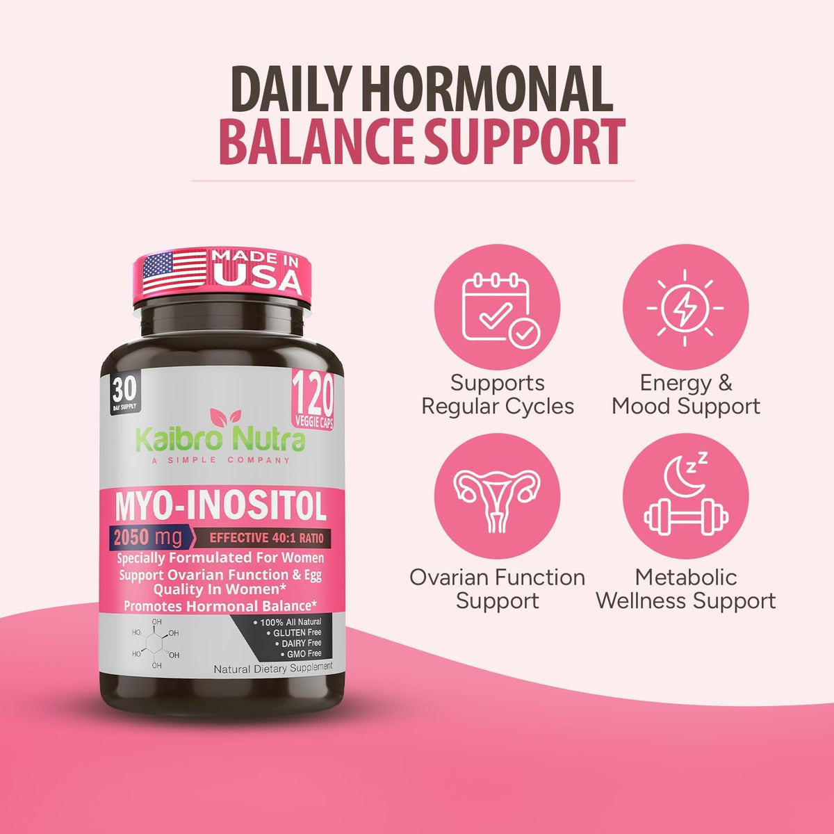 Kaibro Nutra Myo-Inositol con D-Chiro Inositol 40:1, 2050mg, Cápsulas Veganas, 120 Unidades – Image 3
