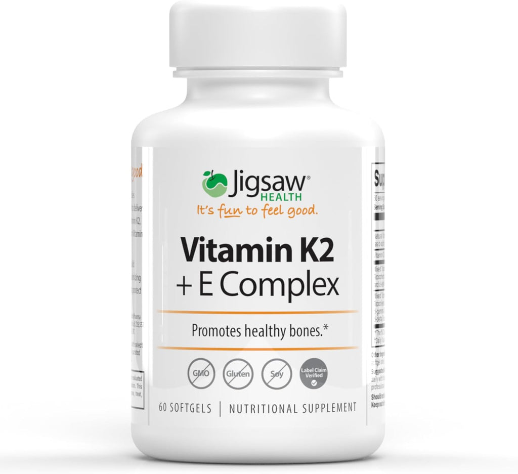 Jigsaw Health Complejo de Vitamina K2 + E | Promueve Huesos Saludables | 60 Softgels | 60 Días de Suministro