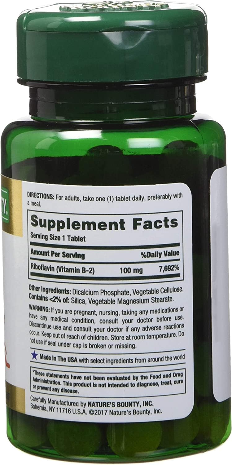 Nature's Bounty Vitamina B-2 100 mg, 100 Tabletas (Paquete de 12)