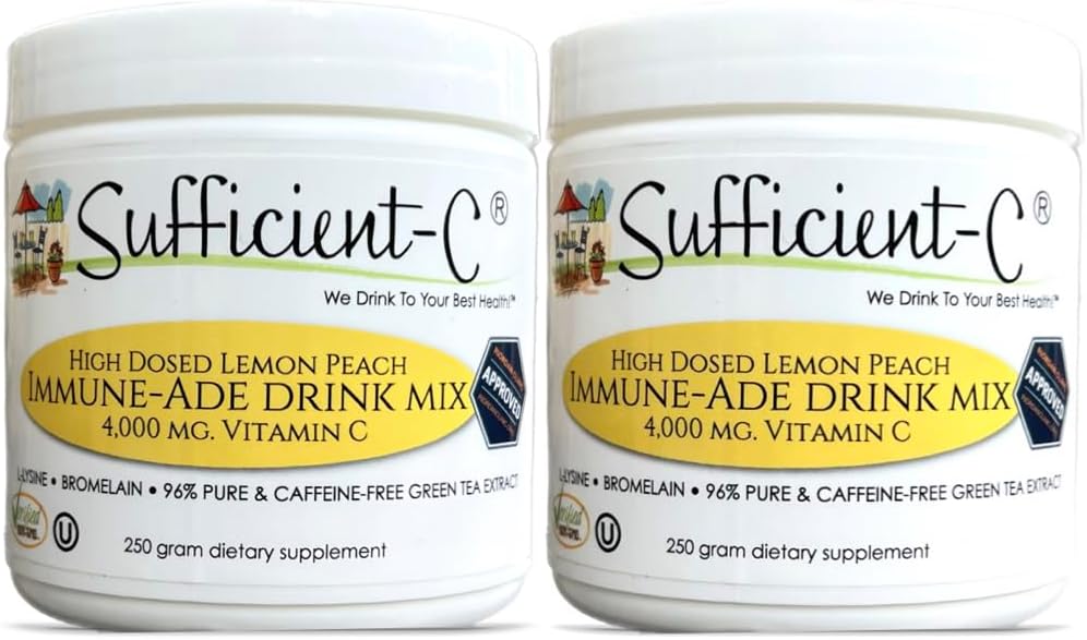 Sufficient-C Vitamina C en Alta Dosis No-GMO - Mezcla para Bebida Sabor Limón y Melocotón 250g (Pack de 2)