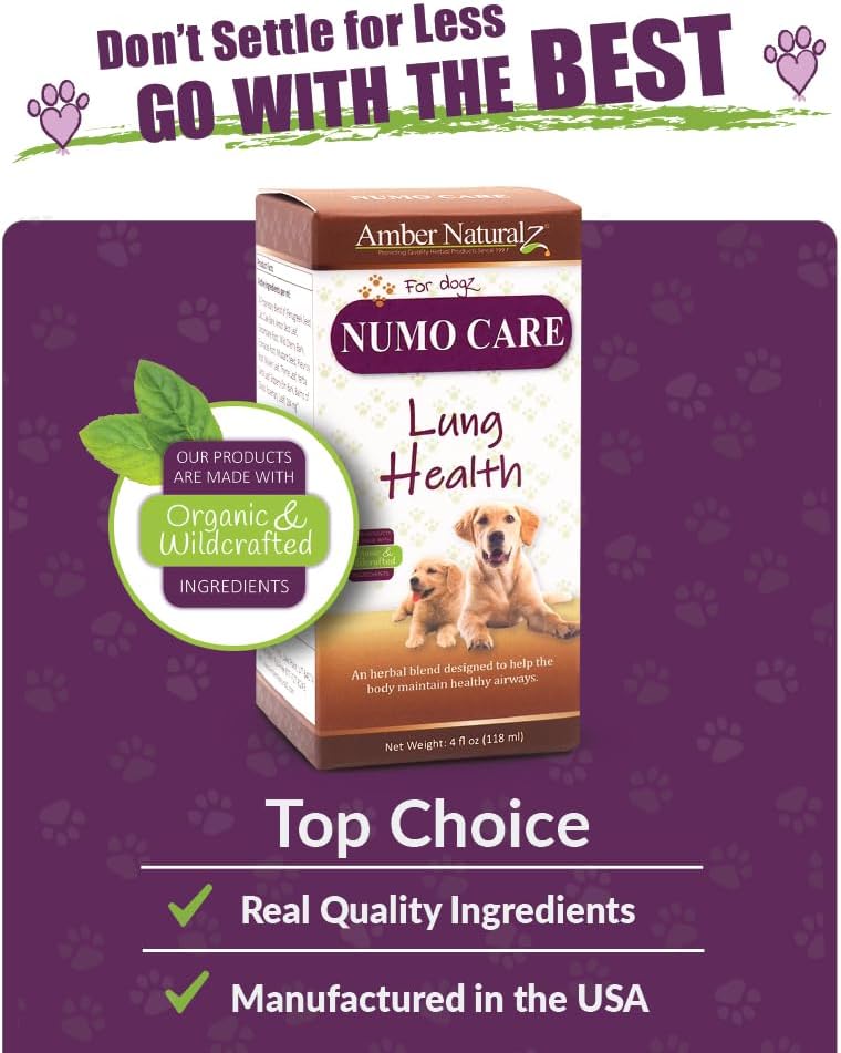 Amber NaturalZ Numo Care Apoyo Respiratorio para Perros | Fórmula Herbolaria para Ayudar a Mantener la Función Pulmonar Normal, Vías Respiratorias Claras y Salud Inmune | Ayuda Natural para la Comodidad al Respirar 118 ml