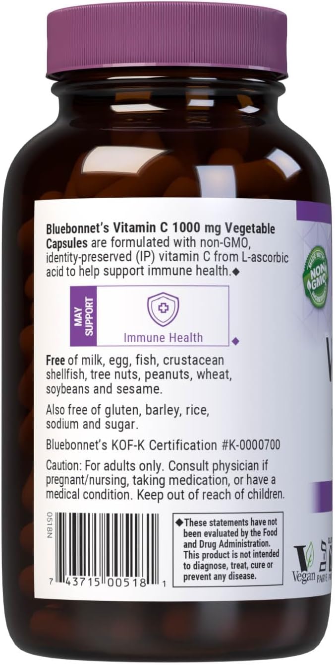 Bluebonnet Vitamin C 1000 mg – 180 Vegetable Capsules