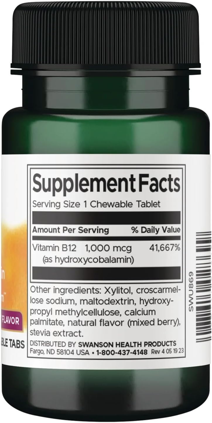 Swanson Supplemelts Vitamina B12 Sublingual 5 mg (5000 mcg) - 60 Comprimidos (2 Unidades)