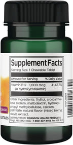 Swanson Supplemelts Vitamina B12 Sublingual 5 mg (5000 mcg) - 60 Comprimidos (2 Unidades)