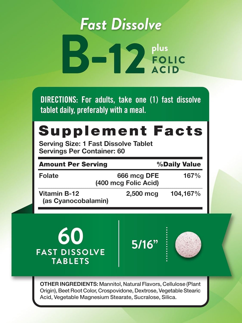 Nature's Truth Vitamina B12 2500 mcg con Ácido Fólico, Sabor Natural a Bayas, 180 Comprimidos (3 Envases de 60)