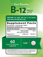 Nature's Truth Vitamina B12 2500 mcg con Ácido Fólico, Sabor Natural a Bayas, 180 Comprimidos (3 Envases de 60)