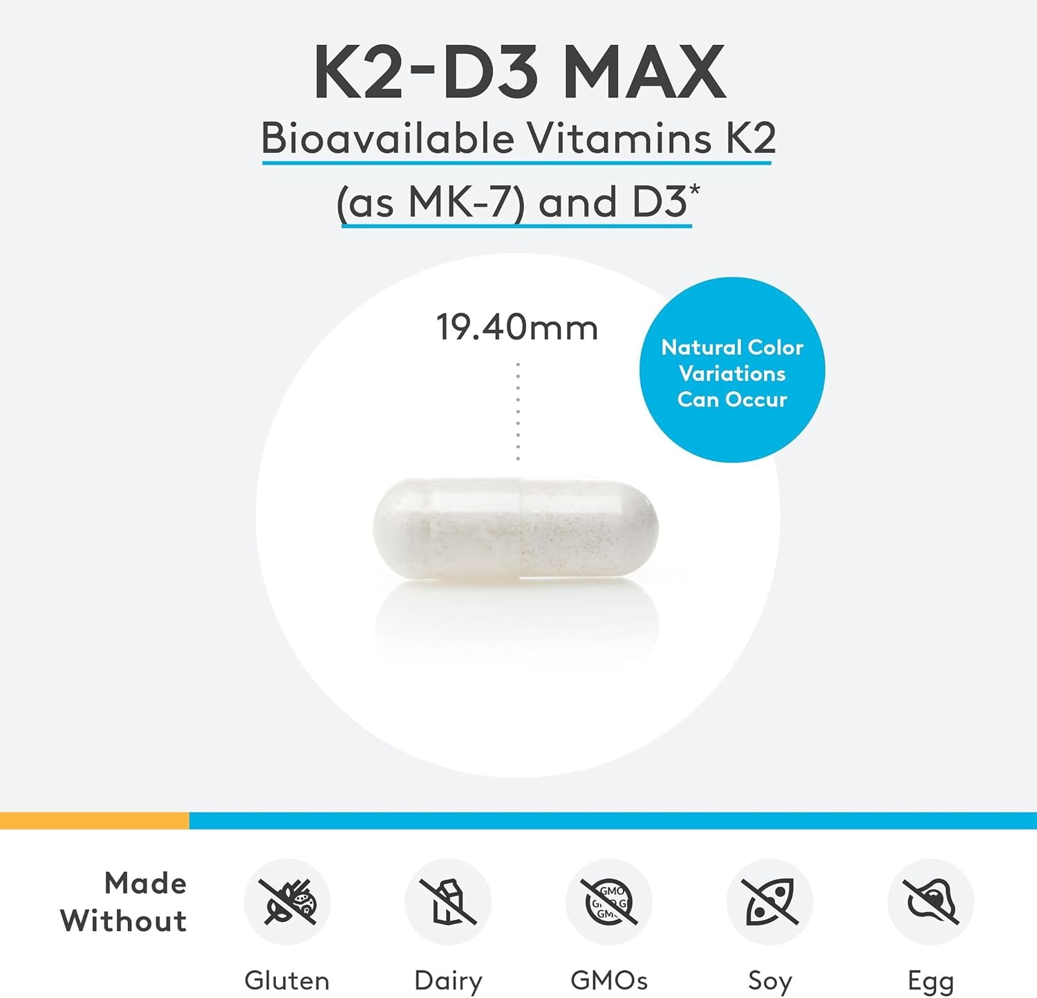 XYMOGEN K2-D3 Max - Vitamina D3 y K2 (MK-7), 60 cápsulas