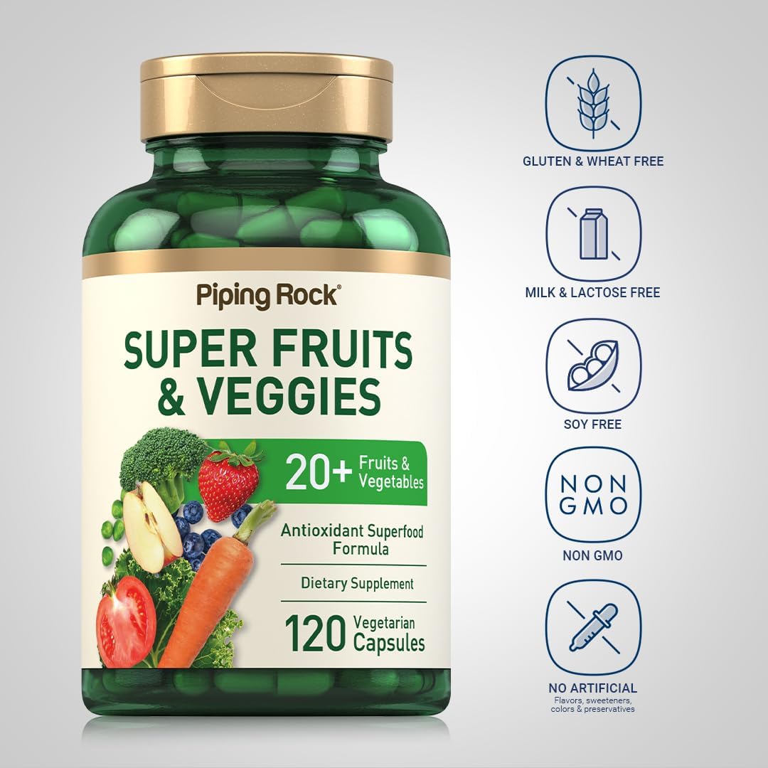 Piping Rock Frutas y Verduras - 120 Cápsulas - Suplemento Antioxidante con Prebióticos