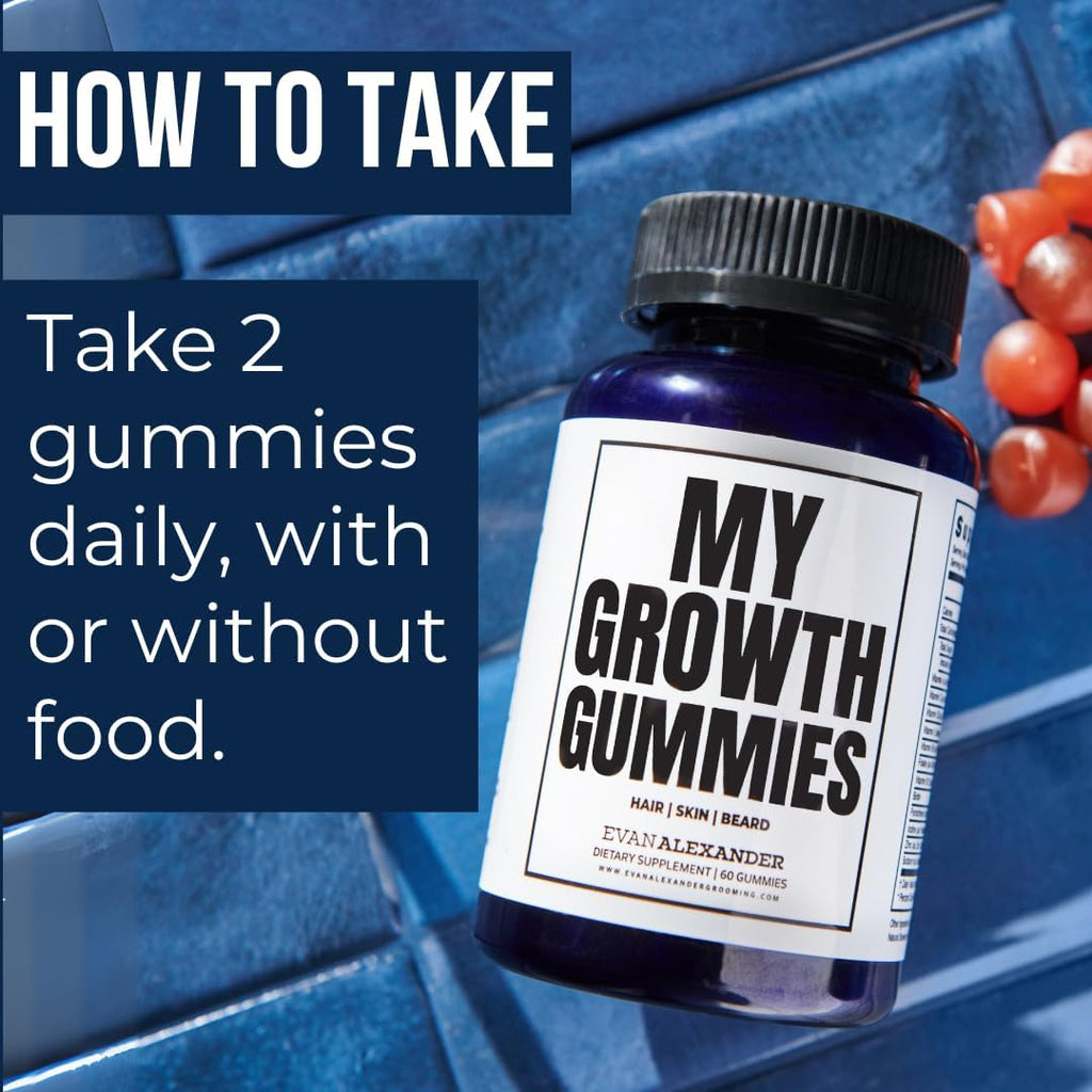 Evan Alexander Grooming My Growth Gummies | Gomitas para el crecimiento del cabello y la barba | 60 gomitas
