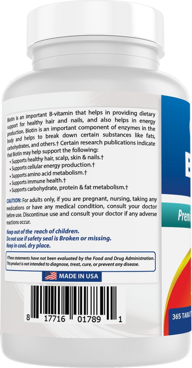 Best Naturals Biotina (Vitamina B7), 10.000 mcg, 365 comprimidos