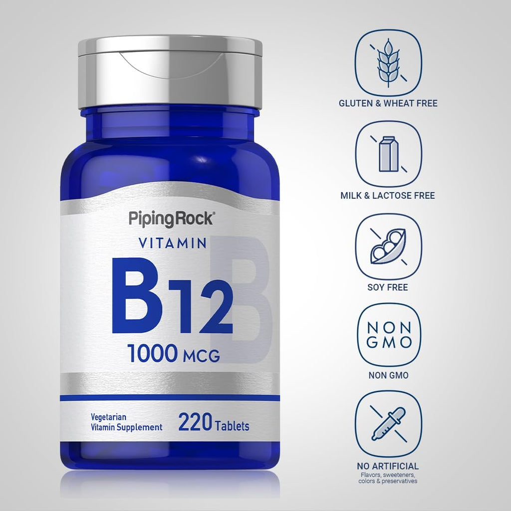 Vitamina B12 1000 mcg - 220 Comprimidos Vegetarianos | Piping Rock