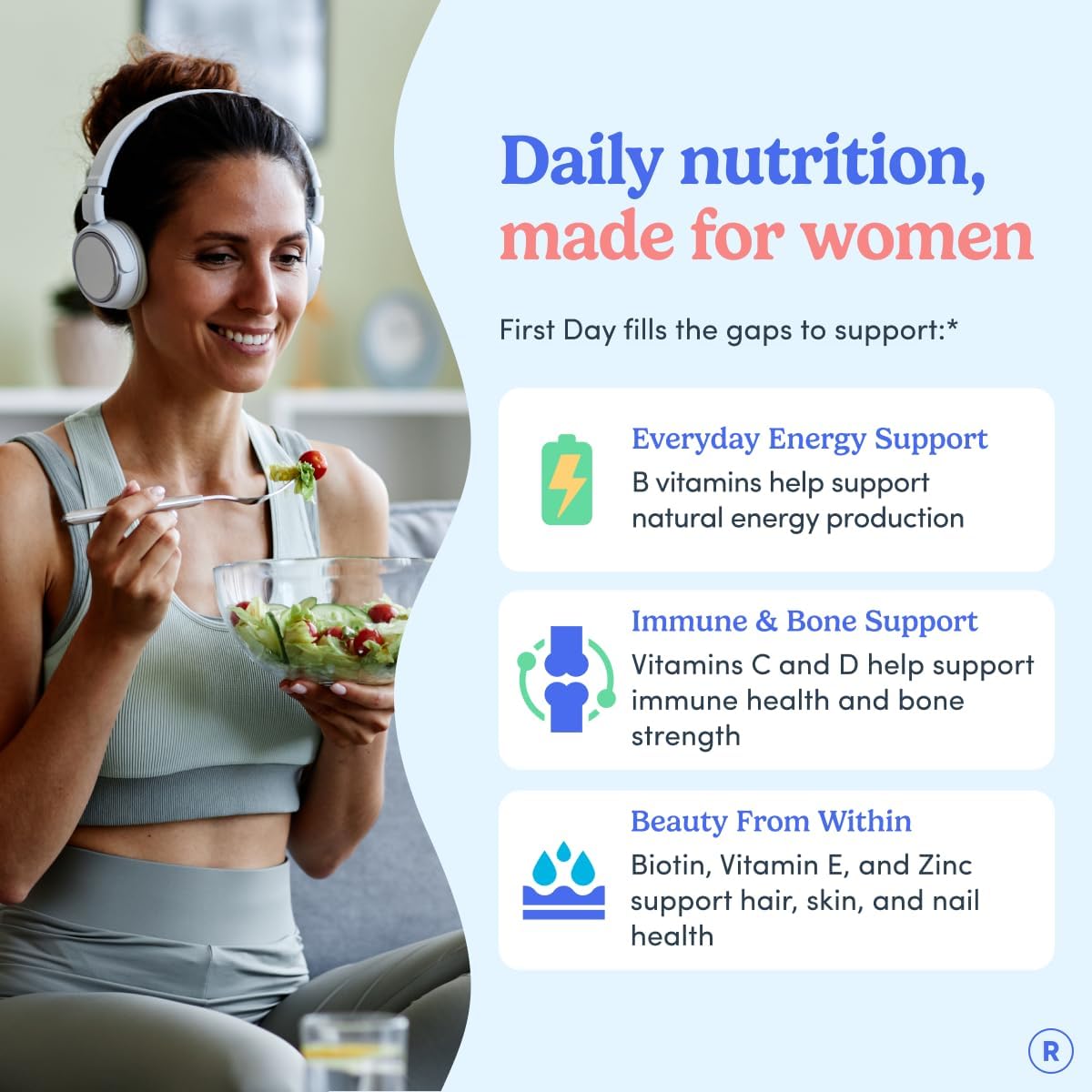 FIRST DAY Women's Multivitamin Gummies – Multivitamínico diario con superalimentos orgánicos, folato metilado, zinc y biotina – Vegano, 120 gominolas
