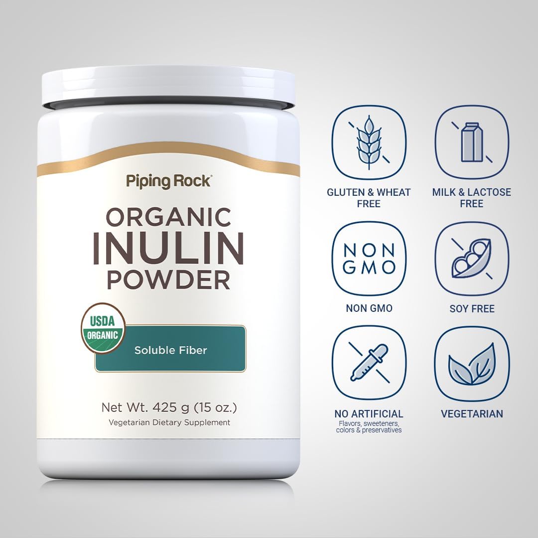 Piping Rock Inulina Orgánica en Polvo | 425 g | Fibra Soluble Prebiótica