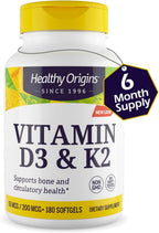 Healthy Origins Vitamina D3 2.000 UI (50 mcg) y Vitamina K2 200 mcg (MK-7), 180 Cápsulas Blandas