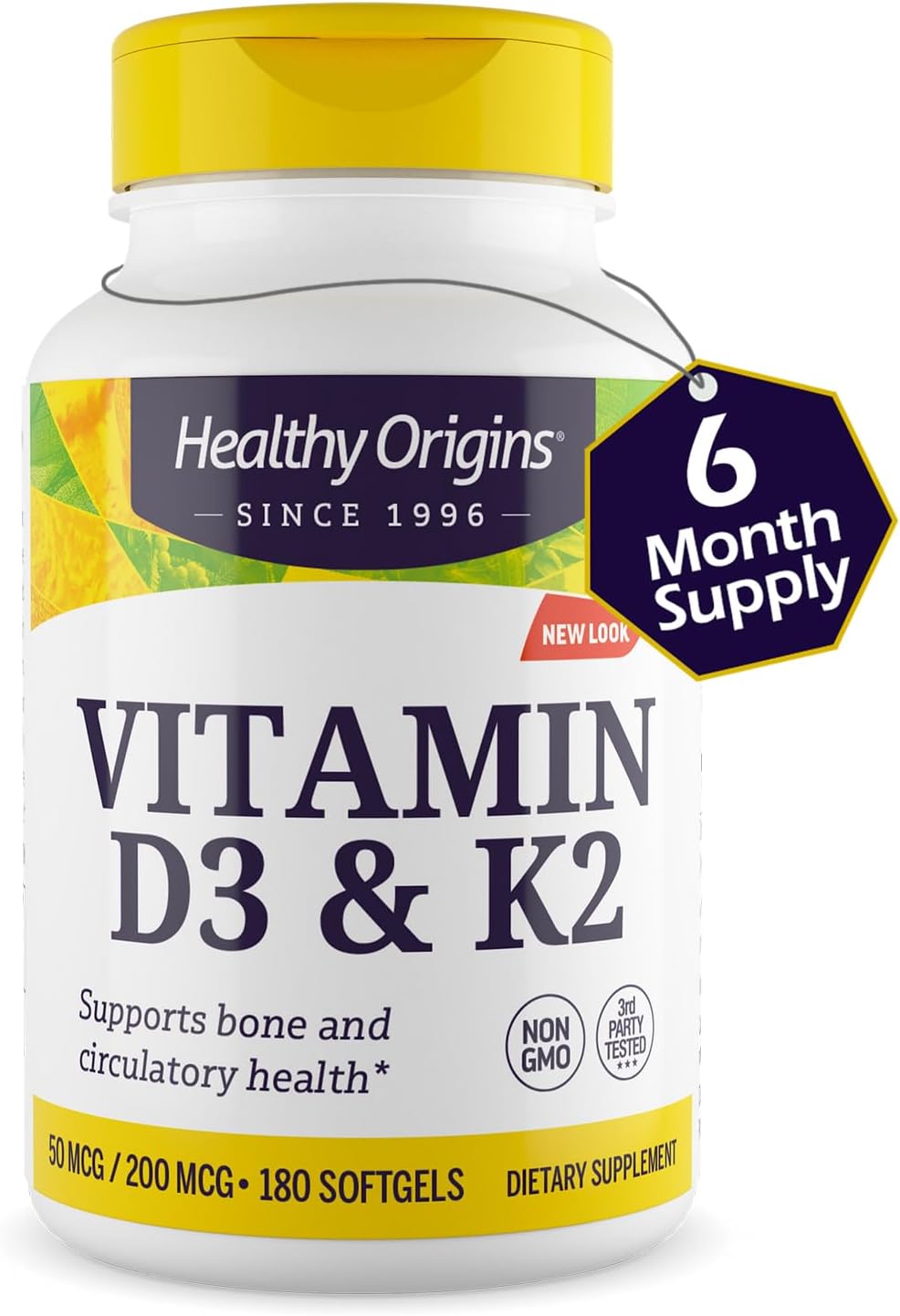Healthy Origins Vitamina D3 2.000 UI (50 mcg) y Vitamina K2 200 mcg (MK-7), 180 Cápsulas Blandas