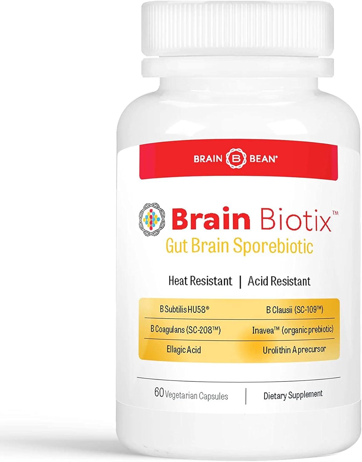 Brain Bean Brain Biotix | Probiótico y Prebiótico de Esporas para Intestino y Cerebro | 30 Dosis