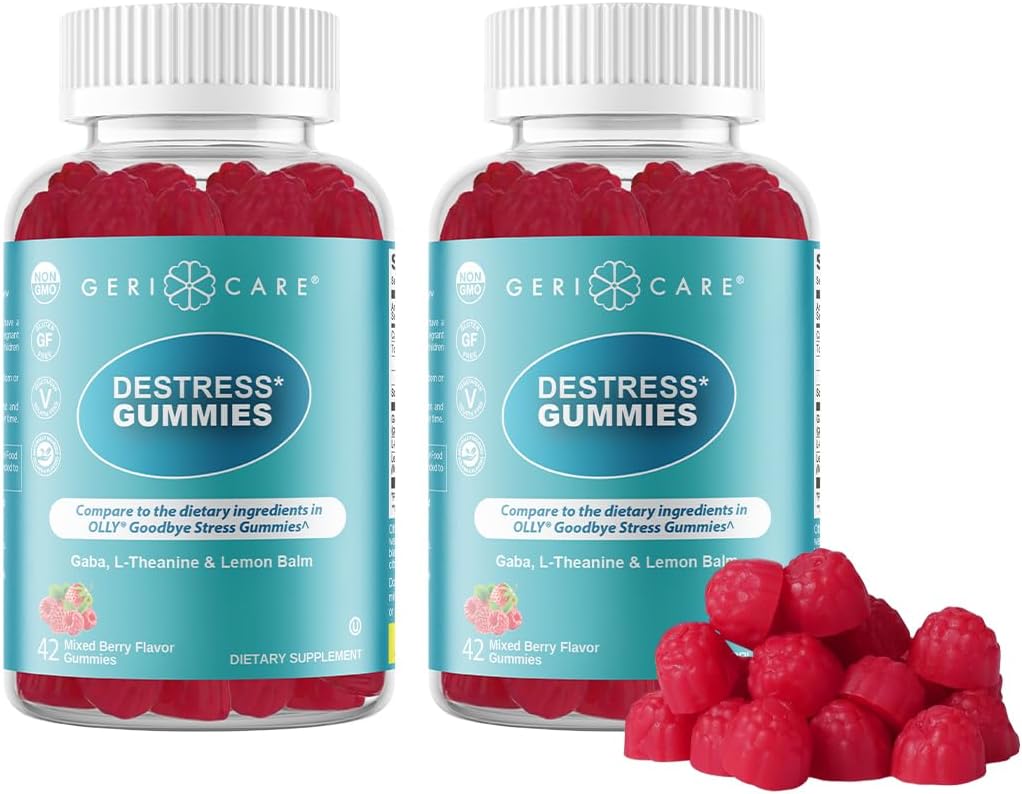 GeriCare DeStress Gummies con GABA, L-Teanina y Melisa - Sabor a Frutos del Bosque - 42 unidades