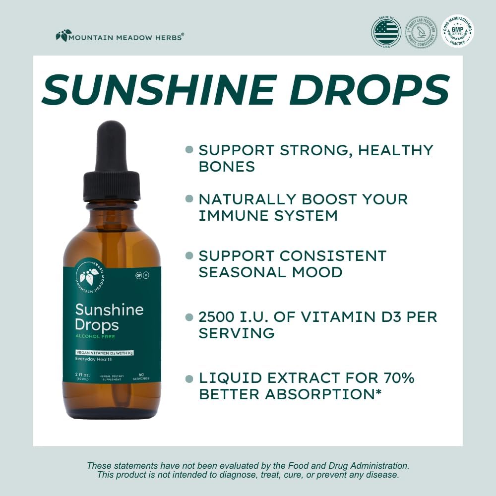 Mountain Meadow Herbs Sunshine Drops - Vitamina D3 Vegana, 2oz (60ml)