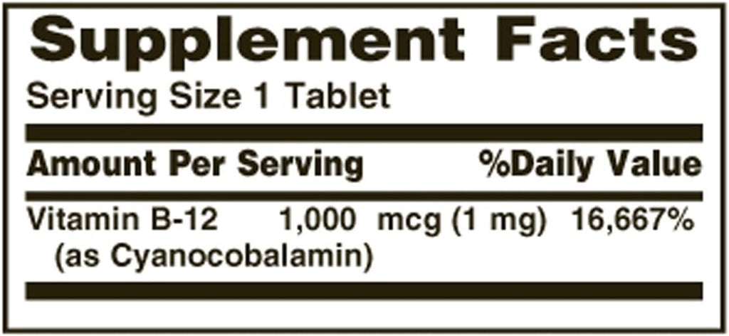 Nature's Bounty Vitamina B-12 1000 mcg Comprimidos, 100 Unidades