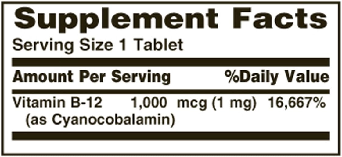 Nature's Bounty Vitamina B-12 1000 mcg Comprimidos, 100 Unidades