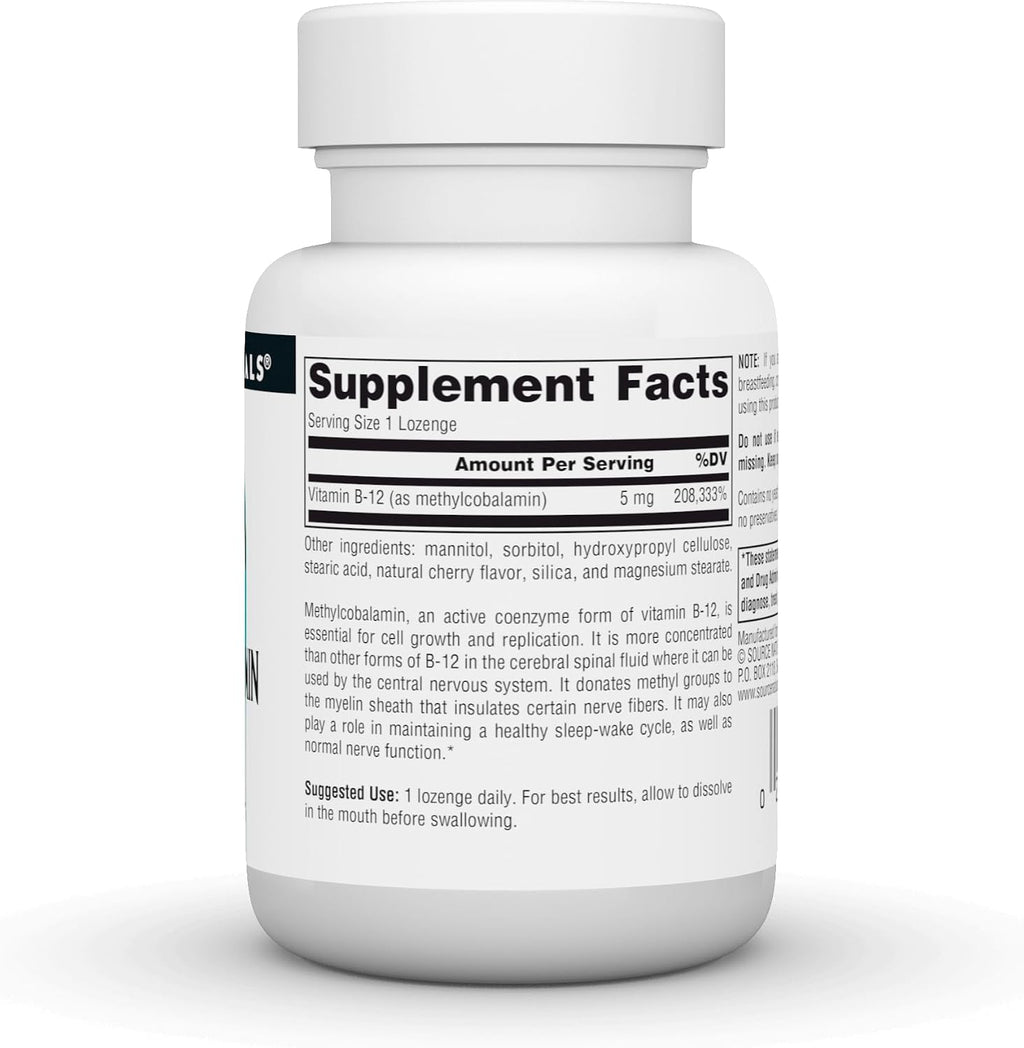 Source Naturals Metilcobalamina Vitamina B12 - Sabor Cereza - 5 mg - 30 Comprimidos