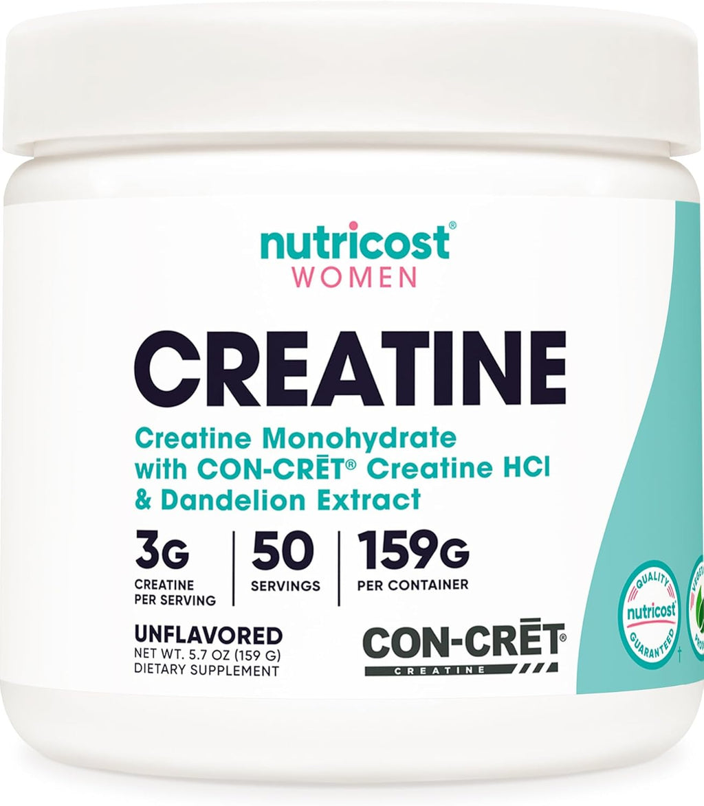 Nutricost Creatina Monohidrato en Polvo Micronizada para Mujeres, Sin Sabor, 50 Porciones - Vegetariana, No GMO, Sin Gluten
