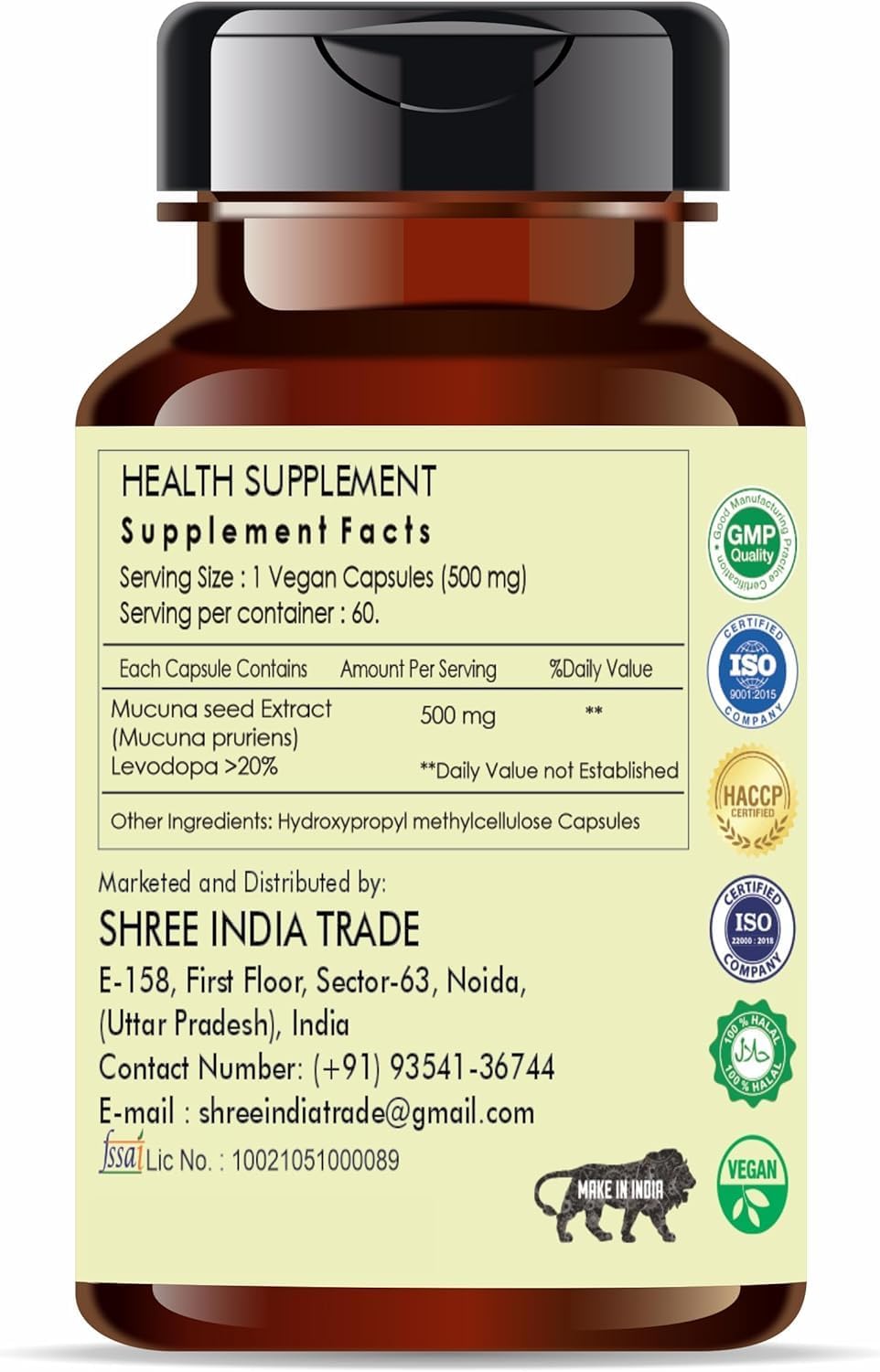AYURVEDASHREE Kaunch Beej Extract 500mg - 60 Cápsulas Vegetales | Mucuna Pruriens | 100% Natural | Vegano | Sin Gluten