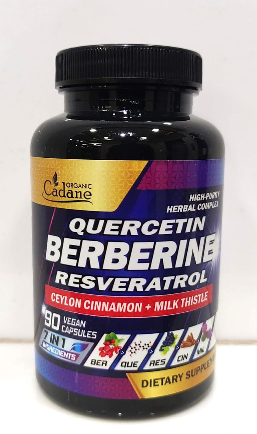 Organic Cadane Berberina 7en1 - 90 Cápsulas - Suplemento con Quercetina y Canela