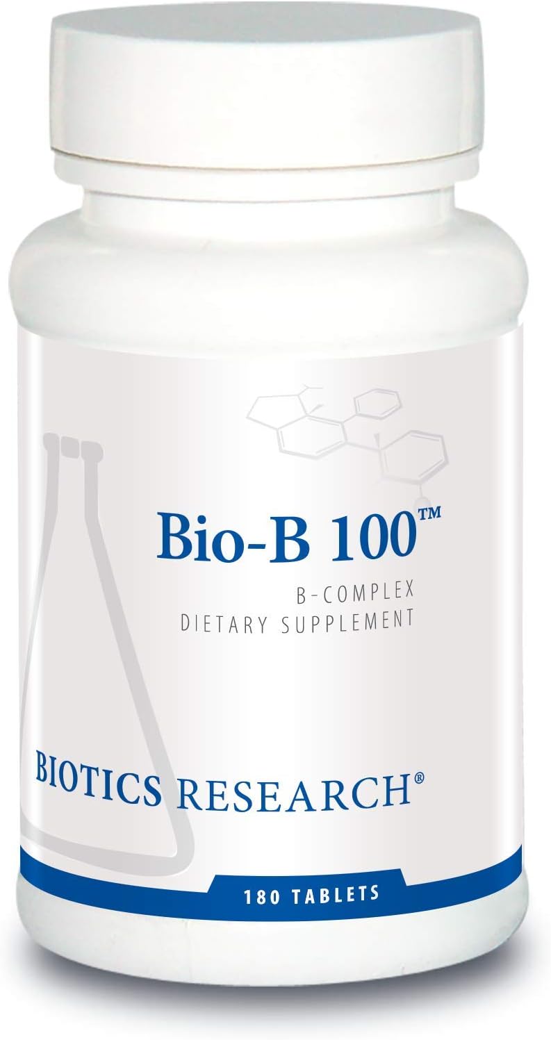 Biotics Research Bio-B 100 - B-Complex con B6 fosforilada, riboflavina-5-fosfato, folato, B12, niacina, biotina, enzimas antioxidantes SOD y catalasa, sin gluten, sin lácteos y sin OGM, 180 comprimidos