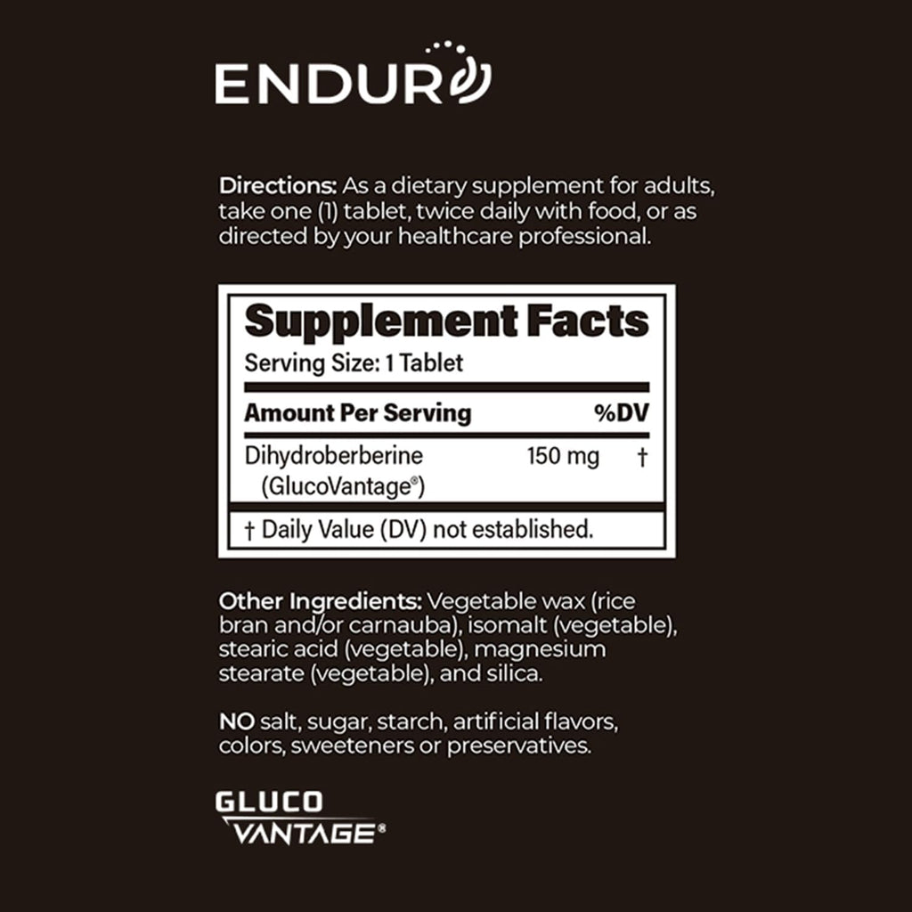 ENDUR Dihydroberberine SR (Liberación Sostenida) Berberina 150 mg (60 comprimidos)