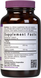 BlueBonnet Betaina HCl con Pepsina – 90 Cápsulas Vegetales